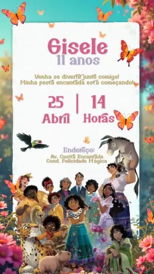 Convite de Aniversário Encanto com Personagens para Editar