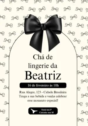 Convite Chá de Lingerie Elegante com Laço Preto Editável