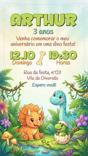 Convite de Aniversário Dinossauro Fofo para Editar Online