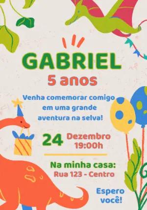 Convite de Aniversário Dinossauros Colorido para Editar