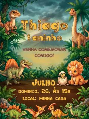 Convite de Aniversário Dinossauros Fofos para Editar