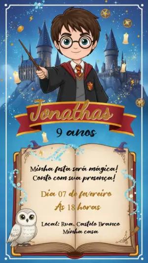 Convite Digital Aniversário Infantil Tema Harry Potter Editável