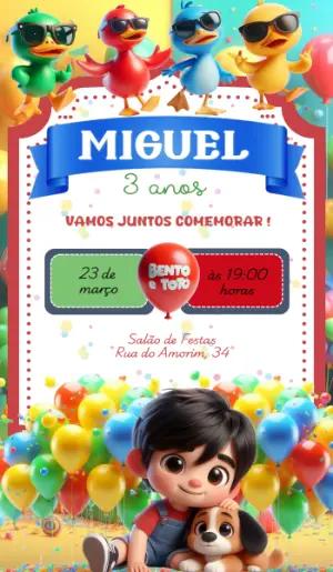 Convite Aniversário Bento e Totó com Personagens para Editar