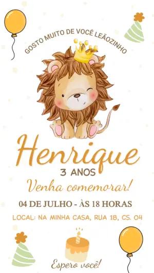 Convite de Aniversário Leãozinho Fofo para Editar