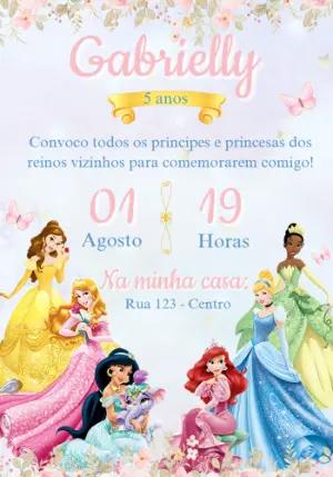 Convite de Aniversário Princesas Disney Jardim Encantado Editável