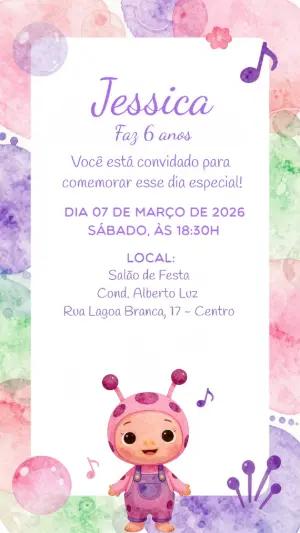 Convite de Aniversário Infantil Musical Aquarela para Editar
