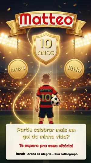 Convite Digital Aniversário Infantil Tema Futebol Editável