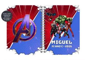 Capa de Agenda Vingadores com Heróis para Editar e Imprimir
