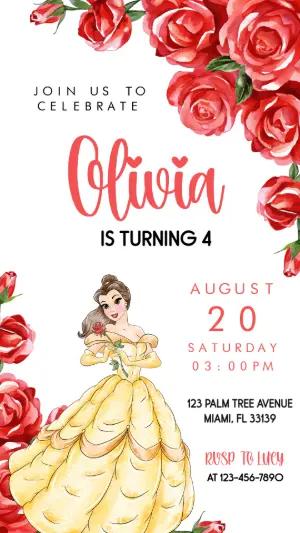 Princess Belle Birthday Invitation Editable Template