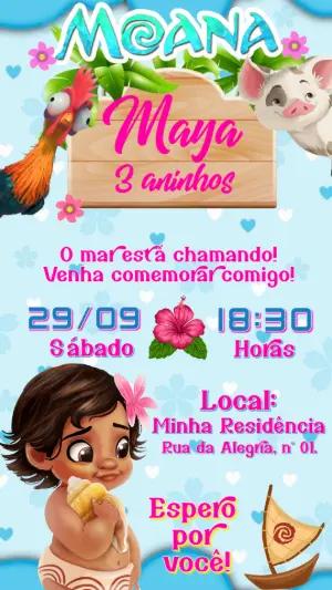 Convite de Aniversário Moana Baby para Editar Online