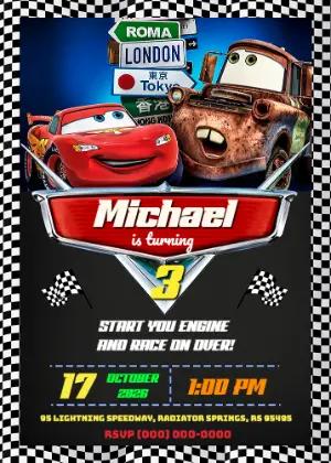 Editable Cars Racing Birthday Invitation Template