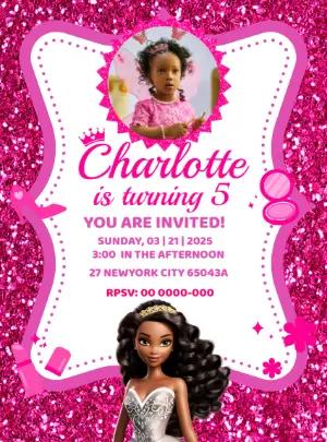 Editable Princess Birthday Invitation with Photo - Pink Glitter