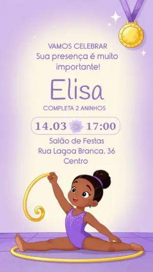 Convite de Aniversário Ginástica Rítmica Lilás Editável