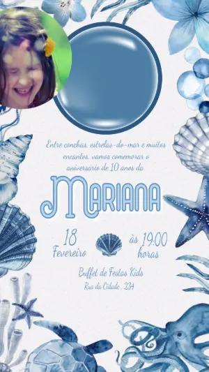 Convite de Aniversário Fundo do Mar Aquarela Editável