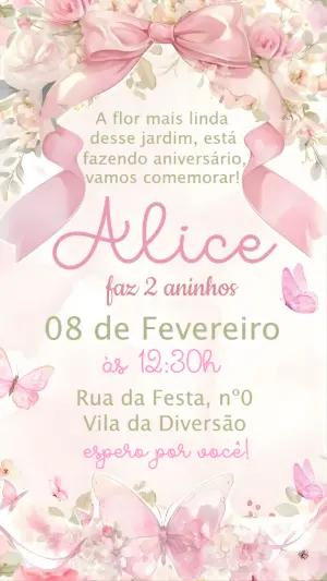 Convite Aniversário Jardim das Borboletas Rosa para Editar