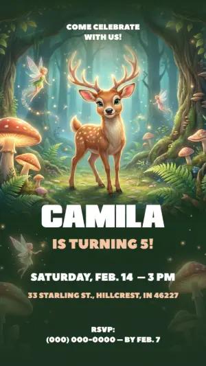 Enchanted Forest Deer Birthday Invitation Editable Template