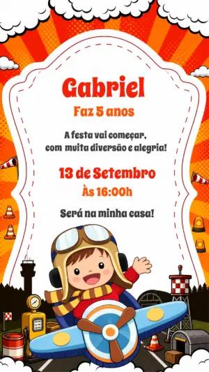 Convite de Aniversário Aviador Infantil | Modelo Editável
