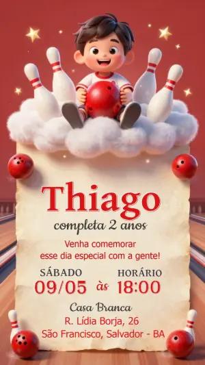 Convite de Aniversário Boliche Infantil 3D para Editar