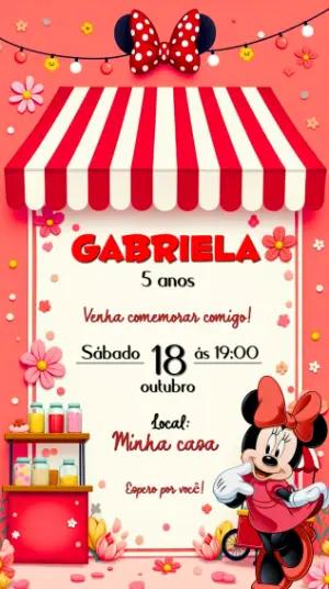 Convite de Aniversário Minnie Confeiteira Vermelho para Editar