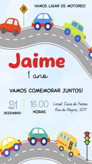 Convite de Aniversário Infantil Carrinhos Coloridos para Editar