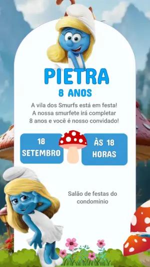Convite de Aniversário Smurfette Azul para Editar Online
