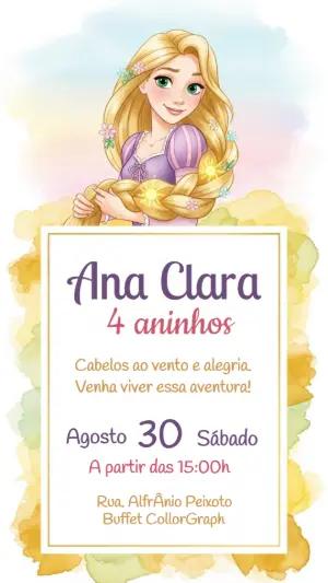 Convite Aniversário Rapunzel Enrolados para Editar Online