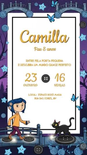 Convite de Aniversário Coraline Misterioso para Editar Online