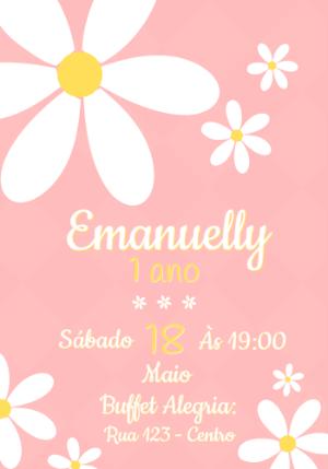 Convite de Aniversário Margaridas Rosa Modelo Editável