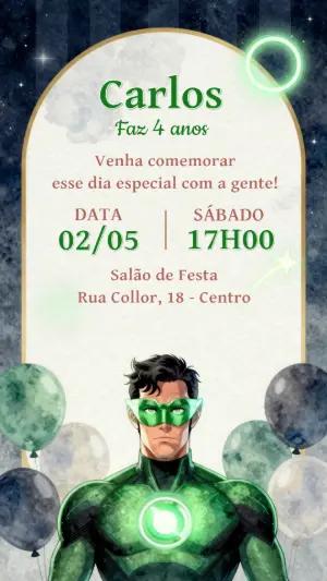 Convite de Aniversário Lanterna Verde para Editar