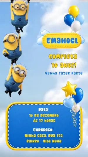 Convite Animado Aniversário Minions Falante para Editar Online