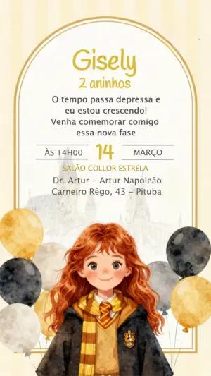 Convite de Aniversário Hermione Editável