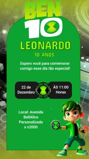 Convite Digital Ben 10 para Aniversário Infantil Editável