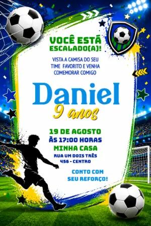 Convite de Aniversário Futebol Brasil Editável