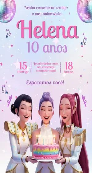 Convite de Aniversário Guerreiras do Kpop Editável