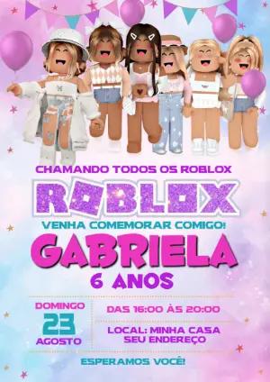 Convite de Aniversário Roblox Menina Rosa para Editar