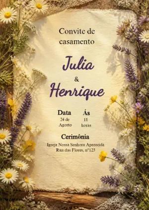 Convite de Casamento Rústico Floral para Editar Online