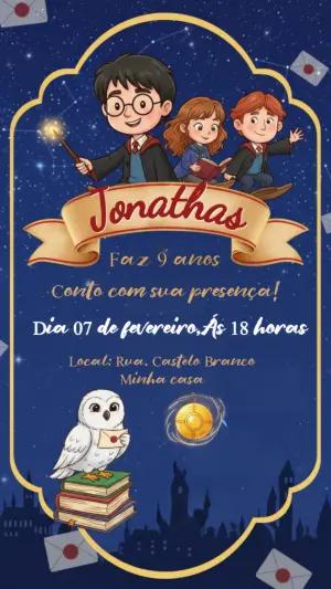 Convite de Aniversário Harry Potter Infantil para Editar Online