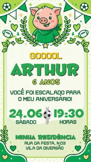 Convite de Aniversário Futebol Palmeiras Porquinho Editável