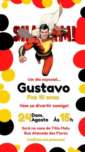 Convite Digital Shazam para Festa de Aniversário Editável