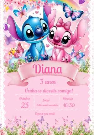 Convite Aniversário Stitch e Angel para Editar Online