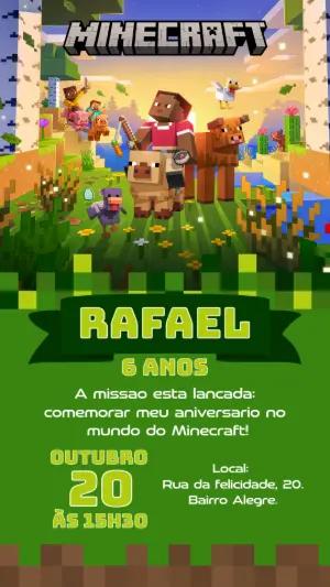 Convite de Aniversário Minecraft com Personagens para Editar Online
