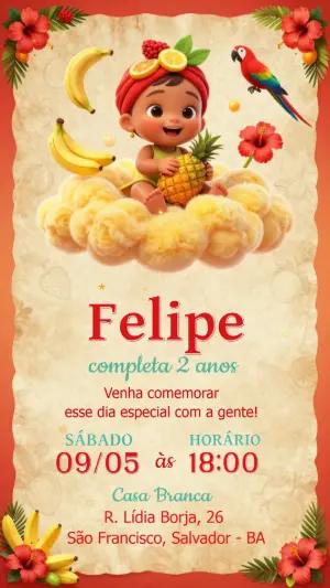 Convite Digital Aniversário Infantil Tema Frutas Tropicais