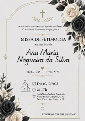Convite Missa de Sétimo Dia Elegante com Rosas Editável