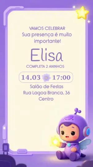 Convite de Aniversário Infantil Astronauta Lilás Editável
