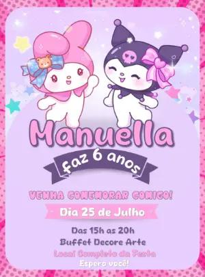 Convite de Aniversário My Melody & Kuromi para Editar Online