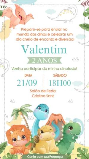 Convite Aniversário Dinossauro Baby Fofo para Editar Online