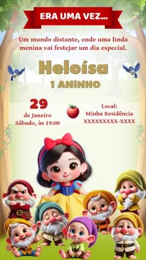 Convite Aniversário Branca de Neve Fofa para Editar Online