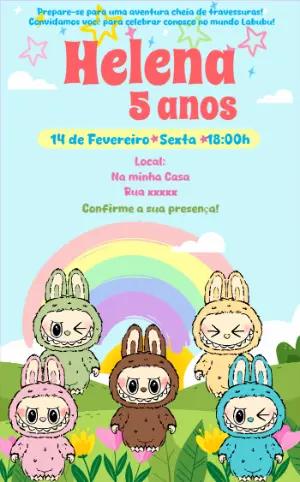 Convite Aniversário Labubu com Personagens para Editar Online