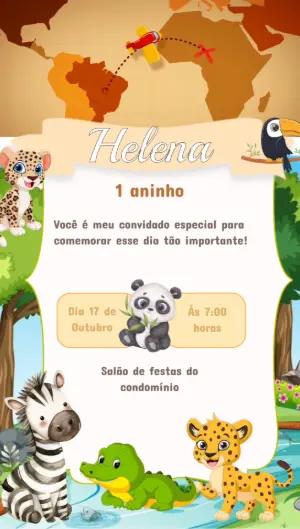 Convite Animado Aniversário Infantil Safari para Editar