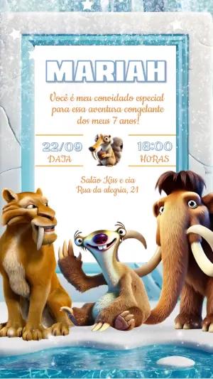 Convite Aniversário A Era do Gelo com Personagens para Editar